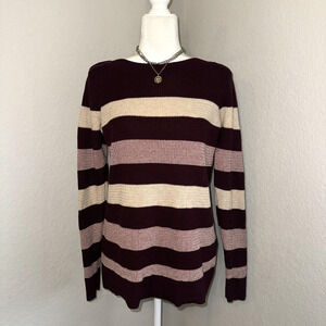 Market & Spruce Sweater Women’s Medium Multi Striped Waffle Knitted Pullover